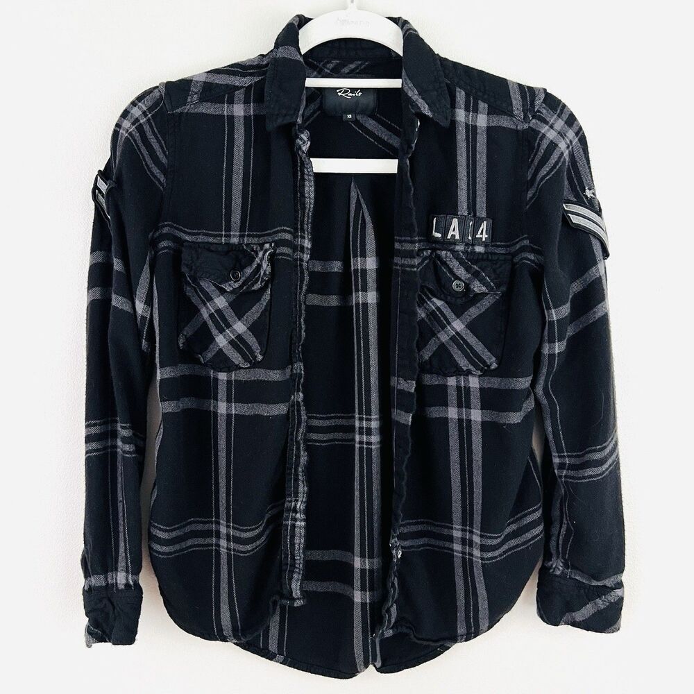 Rails Hunter LA 14 Black & White Flannel Soft Button Down Shirt ~ Size XS
